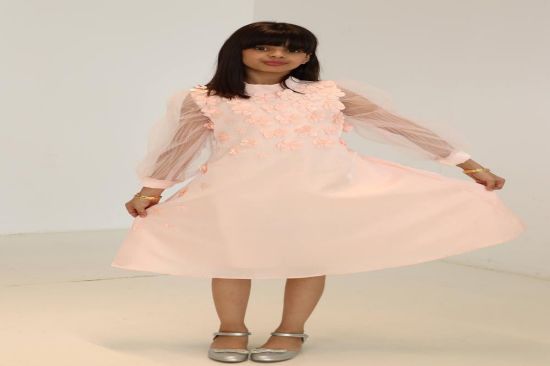 صورة فستان خربزي اكمام تل